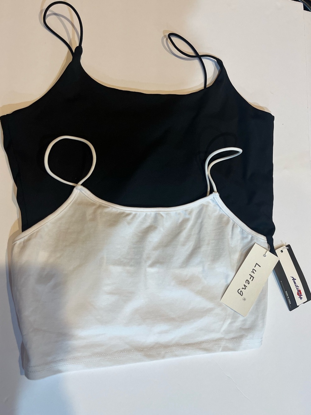 White & Black Spaghetti Strap Crop Tank Top - Women SIZE LARGE
